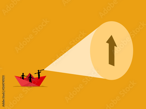 Business leaders and their teams holding binoculars on a cruise looking for growth