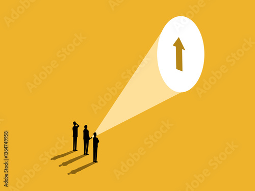 Businessman holding a flashlight to guide his colleagues to development