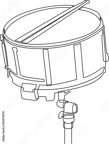 Drum set with drumsticks one line art vector