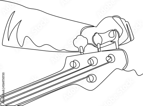Hand tuning guitar one line art vector
