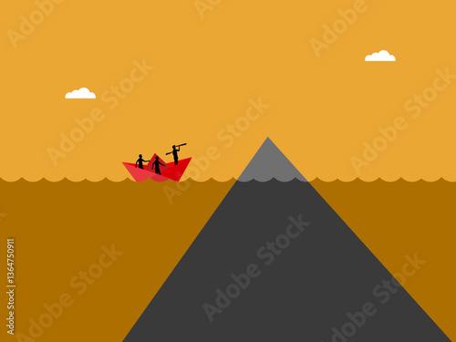 Business Team on Paper Boat and Iceberg