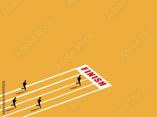 Success, victory, businessman running to the finish line