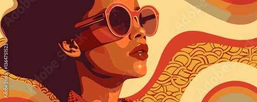 Retro-inspired illustration of a stylish young female in bold sunglasses.