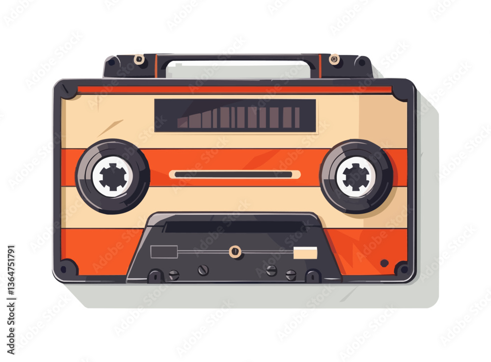 Retro audio cassette tape with orange and beige design on white background. Retro audio cassette tape with orange and beige design on white background.