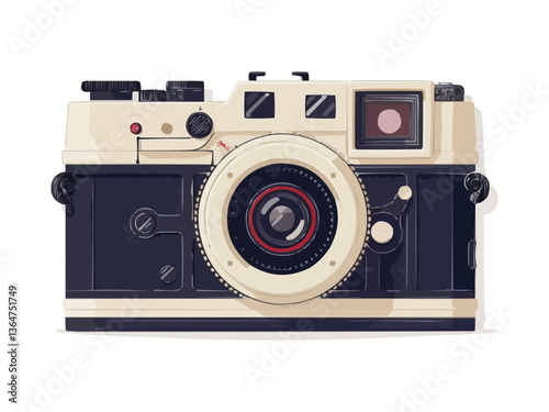 Vintage retro camera with beige and black design.