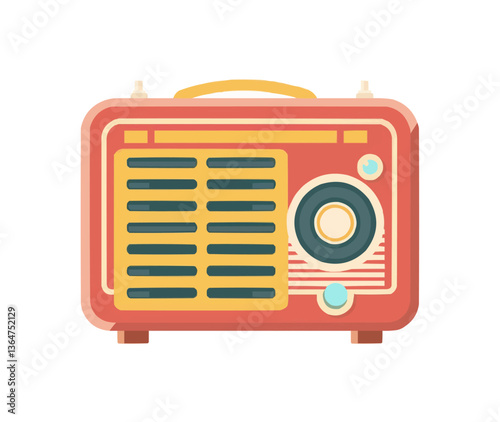 Vintage retro radio in pastel colors with minimalist design on white background.