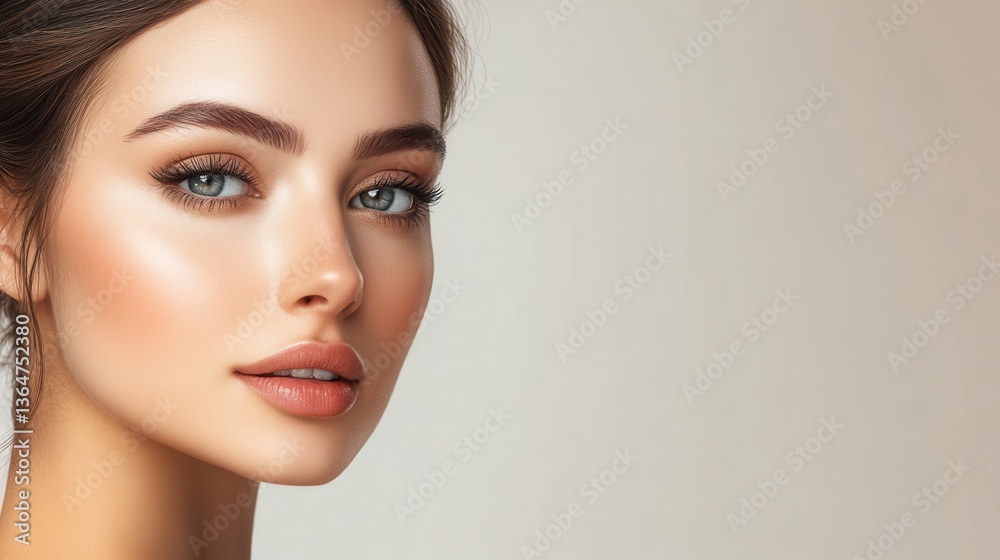 Elegant Radiance: A close-up portrait of a woman with captivating eyes and delicate features, embodying natural beauty and timeless grace, highlighted by soft, diffused lighting. Elegant Radiance: A close-up portrait of a woman with captivating eyes and delicate features, embodying natural beauty and timeless grace, highlighted by soft, diffused lighting.