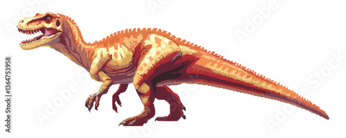 Pixel art illustration of a t-rex dinosaur in profile with vibrant colors.