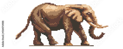 Pixel art elephant illustration depicting majestic wildlife in vintage style.