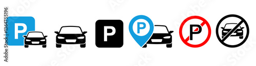 car parking icon set. parking and no parking sign for print