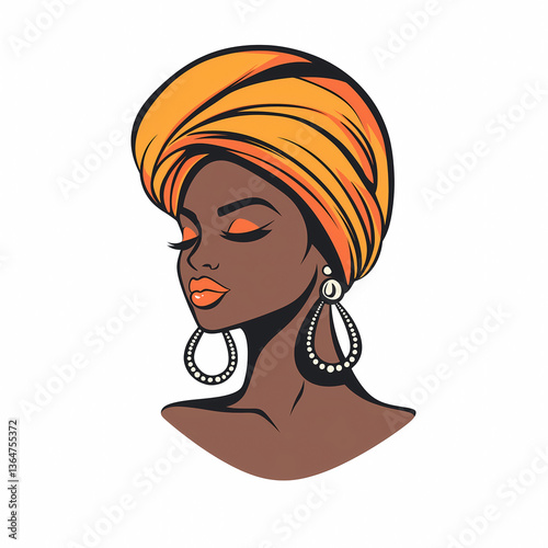 Stylized Black Woman Profile with Orange Turban