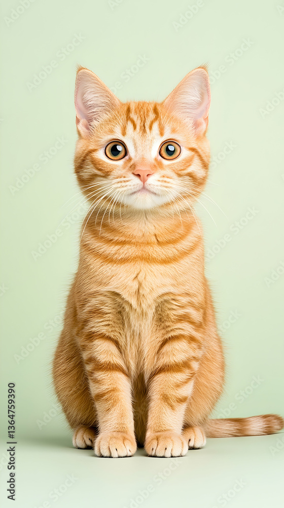 Adorable ginger kitten sitting, gazing intently Adorable ginger kitten sitting, gazing intently