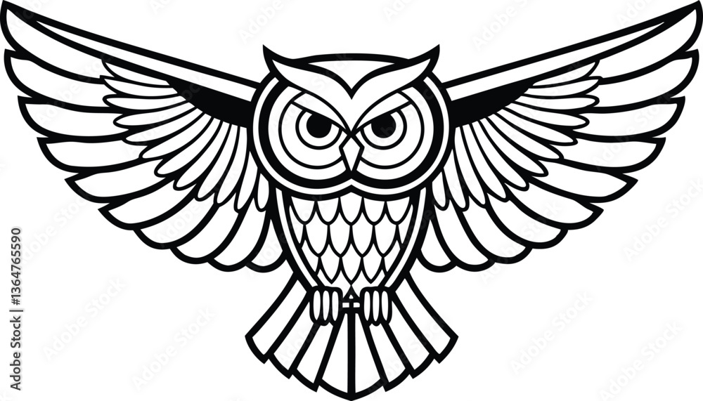 Obraz premium Owl Flat Design Black And White On White Background