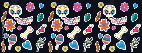 Wallpaper Mural Colorful floral seamless pattern illustration set. Vintage style flower frame background design collection. Geometric natural wallpaper print, spring season nature backdrop texture with flowers. Torontodigital.ca