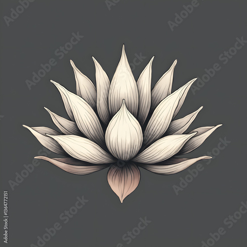 Elegant hand drawn lotus blossom logo with symmetrical petal arrangement in minimalist ink wash style for natural and spiritual design
