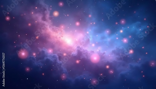 Mystical Nebula Cloudscape with Glowing Lights in a Cosmic Sky