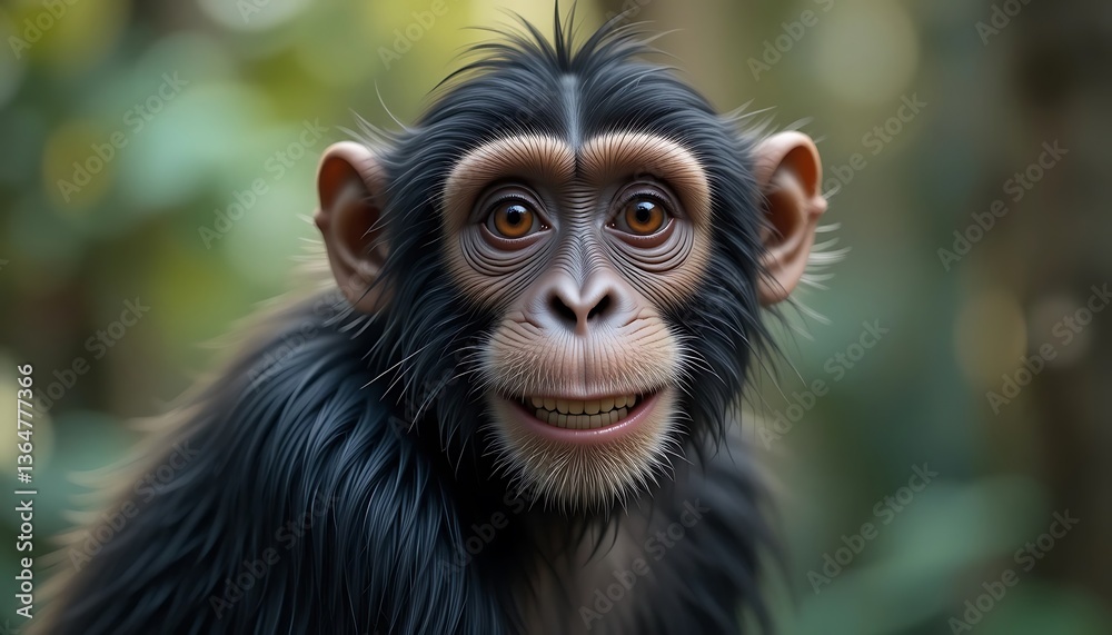 Smiling Young Monkey Portrait with Brown Eyes and Natural Forest Setting Smiling Young Monkey Portrait with Brown Eyes and Natural Forest Setting