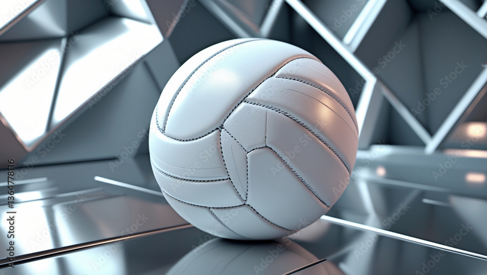 Minimalist White Volleyball on Metallic Surface Minimalist White Volleyball on Metallic Surface