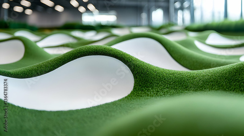 Abstract Miniature Golf Course Putting Green with White Curves