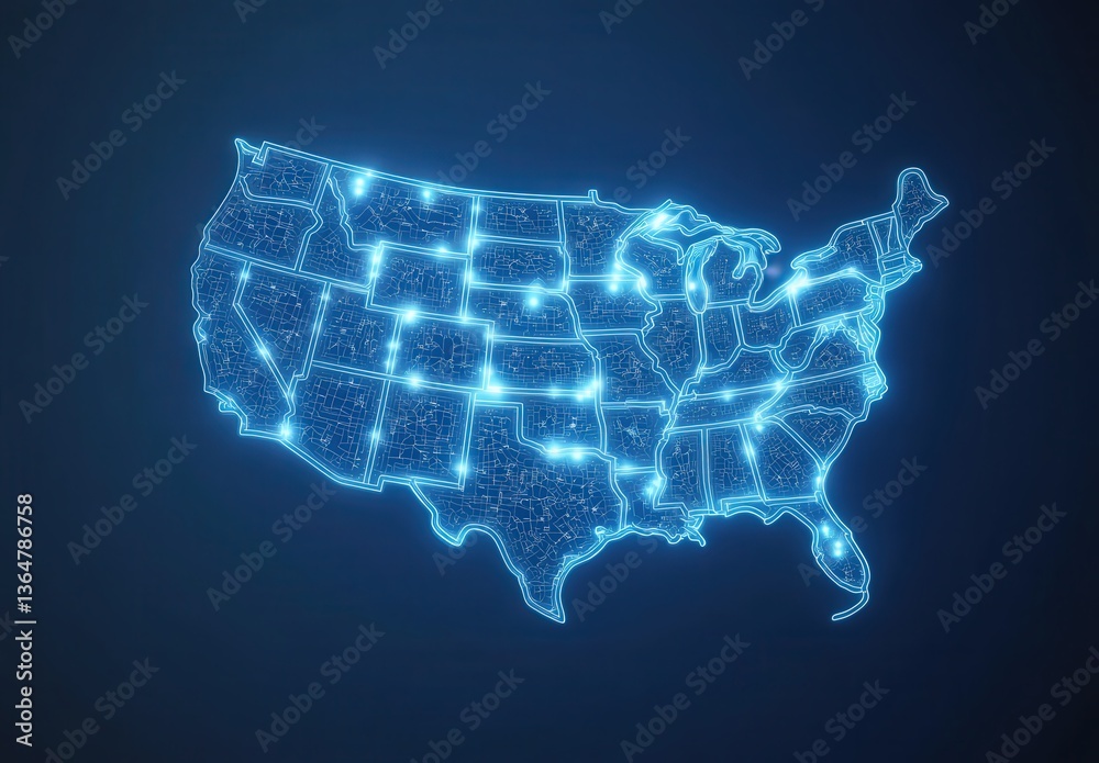 Obraz premium A detailed map of the united states is completely covered in snow and trees