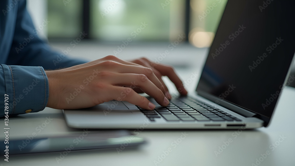 Maximizing Productivity: A Man Using a Touchpad on His Laptop for Remote Work at Home - Stock Photo Concept with Empty Space for Your Creative Needs Maximizing Productivity: A Man Using a Touchpad on His Laptop for Remote Work at Home - Stock Photo Concept with Empty Space for Your Creative Needs