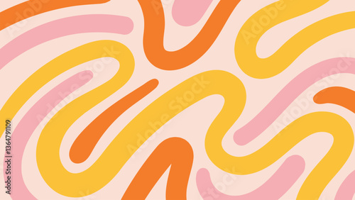 70s color background vector. Retro wall decoration, groovy, trippy, geometric shape. Vintage hippie wall art for interior, decorative, banner, cover, card.