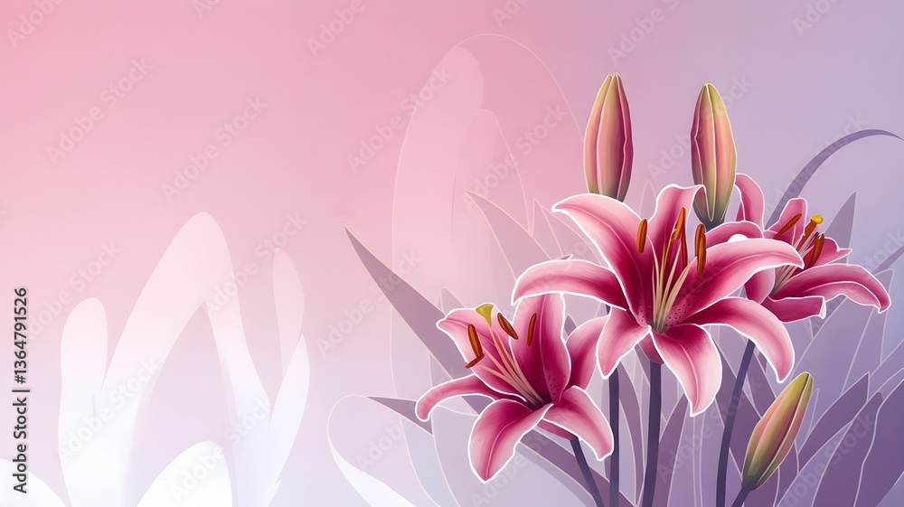 Obraz premium A colorful lily illustration with a soft pink color background.