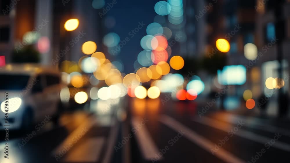 Abstract Bokeh of City Street at Night Featuring Car Lights and Buildings in Blur Abstract Bokeh of City Street at Night Featuring Car Lights and Buildings in Blur