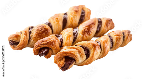 Chocolate Twist Pastries: Savor the delectable sight of golden-brown chocolate twist pastries, their layers of flaky dough intertwined with a rich, decadent chocolate filling, a perfect indulgence.