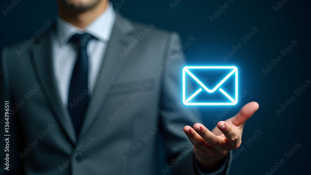 Engaging with Floating Digital Interfaces: Exploring Email Notification Symbols in Online Communication and Email Marketing - Stock Photo Concept with Space for Text Engaging with Floating Digital Interfaces: Exploring Email Notification Symbols in Online Communication and Email Marketing - Stock Photo Concept with Space for Text