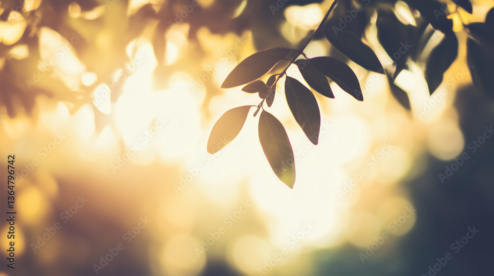 Obraz premium Golden Hour Leaves with Sunlight and Bokeh in Nature Scene