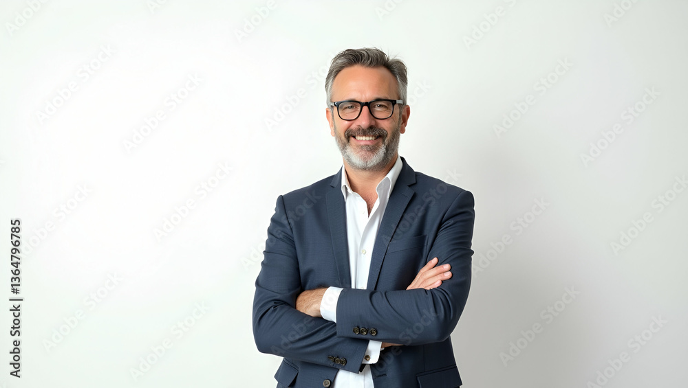 Timeless Style: Flat Vector Illustration of a 45-Year-Old Man in Casual T-Shirt, Exuding Approachability and Confidence with a Neat Gray Beard in a Clean White Studio Space Timeless Style: Flat Vector Illustration of a 45-Year-Old Man in Casual T-Shirt, Exuding Approachability and Confidence with a Neat Gray Beard in a Clean White Studio Space