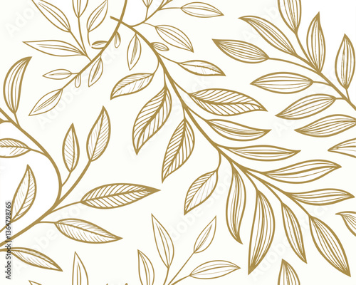 Elegant golden leaf pattern on white background, seamless botanical design for prints.