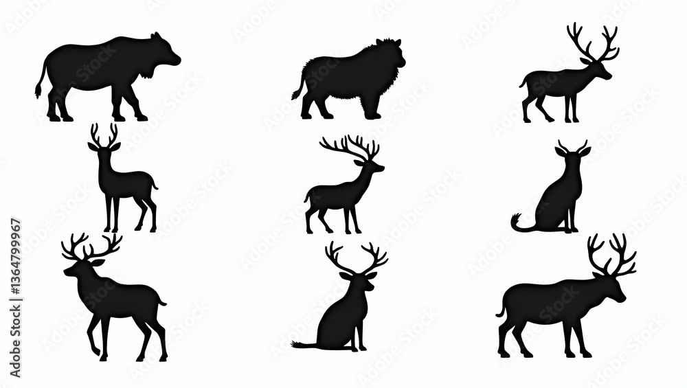 Naklejka premium Versatile Collection of Flat Vector Silhouettes of Animals on White Background - Ideal Wildlife Graphics for Various Design Applications and Creative Projects