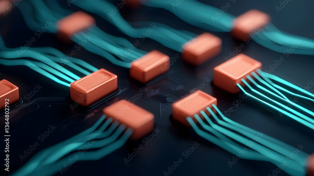 Abstract Teal and Orange Circuit Board Close Up Abstract Teal and Orange Circuit Board Close Up
