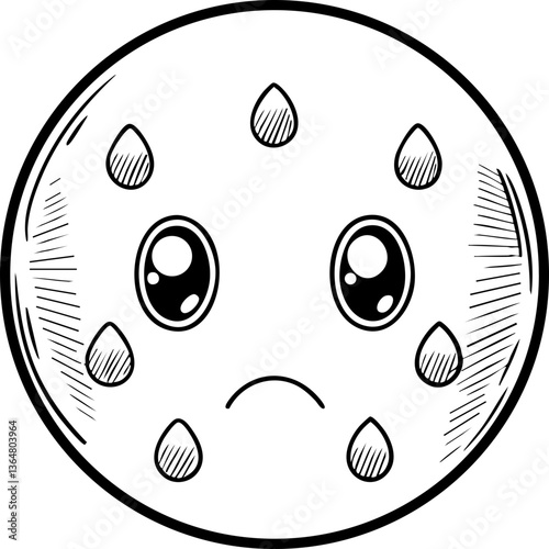 A sad, cartoon-style cookie face with expressive eyes and teardrops, evoking a sense of melancholy in a whimsical design.