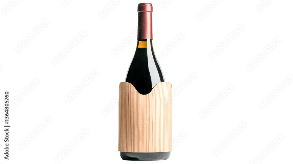 Fototapeta premium Wine bottle wearing cardboard sleeve on transparent background
