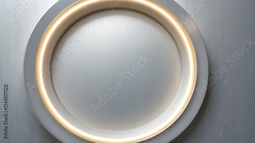 Abstract Golden Ring Glowing Within Circular Frame On Textured Silver Backdrop