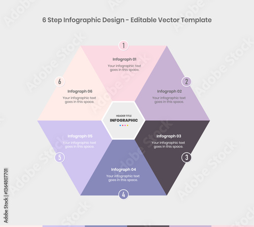 6 Steps Infographics Design editable Template, Hexagon design six step infographic template, Graph, Pie chart, workflow layout, business presentation graphic elements, step by step process diagram