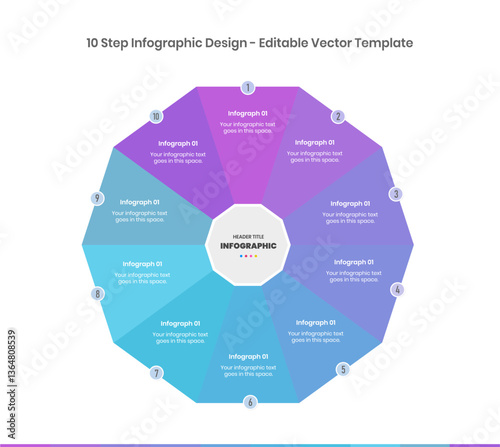 10 Steps Infographics Design editable Template, decagon design 10 step infographic template, Graph, Pie chart, workflow layout, business presentation graphic elements, step by step process diagram