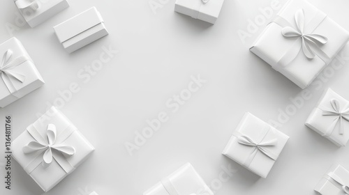 White Gift Boxes on White Background Minimalist Holiday Design