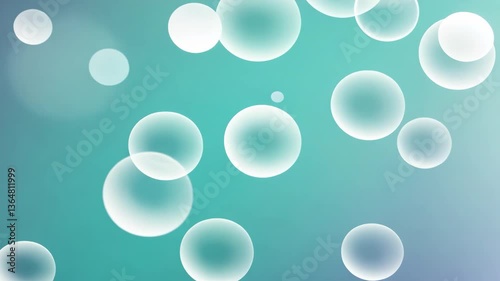 Abstract Spherical Bubbles Floating Against Gradient Teal Purple Background with Blurry Effect