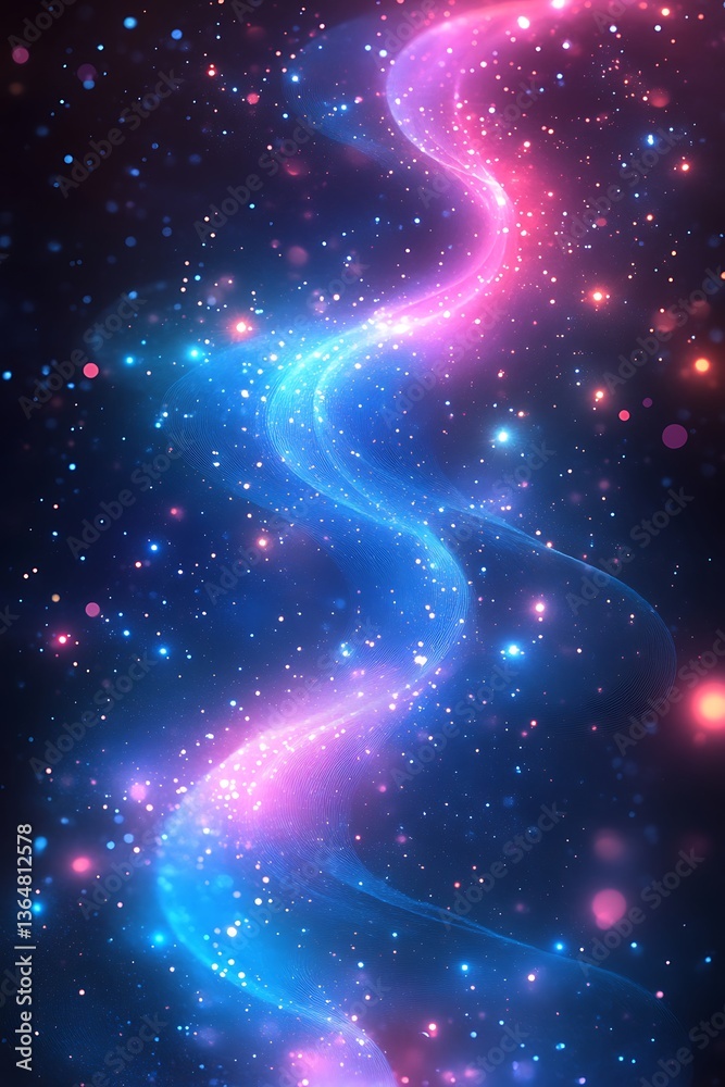 An abstract design showing cosmic nebula with flowing star particles