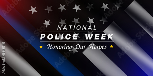 May Is National Police Week. Flag and light. Great for posters, banners, social media and more. Black background.