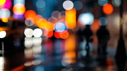 Wallpaper Mural Blurred Night Cityscape with Bokeh Lights Reflecting on Wet Street at Evening Torontodigital.ca