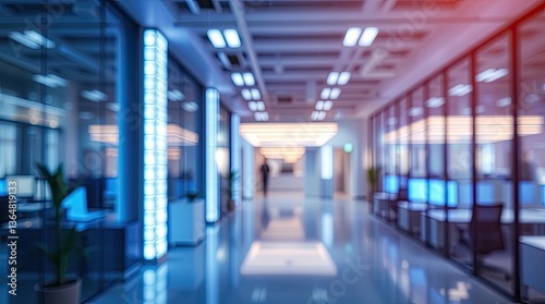 Wallpaper Mural Modern office hallway with glass walls and neon lights Torontodigital.ca