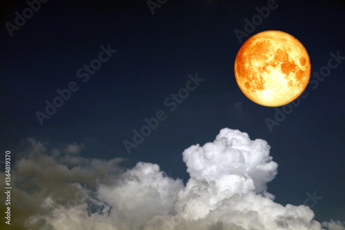 full corn blood moon and white gray silhouette cloud sky in the night sky