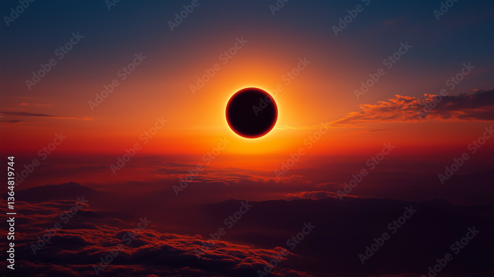 Sunrise with a glowing solar eclipse, symbolizing cosmic harmony and celestial wonder. Sunrise with a glowing solar eclipse, symbolizing cosmic harmony and celestial wonder.
