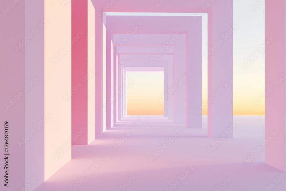 Fototapeta premium Polygonal abstract space, brutalist architecture with luminous white lines, immersive modern interior, concrete geometry and neon light