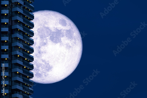 super grain moon back silhouette building on the night sky
